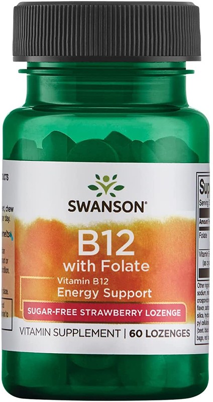 Swanson Vitamin B12 with Folate - Strawberry, 60 таб.